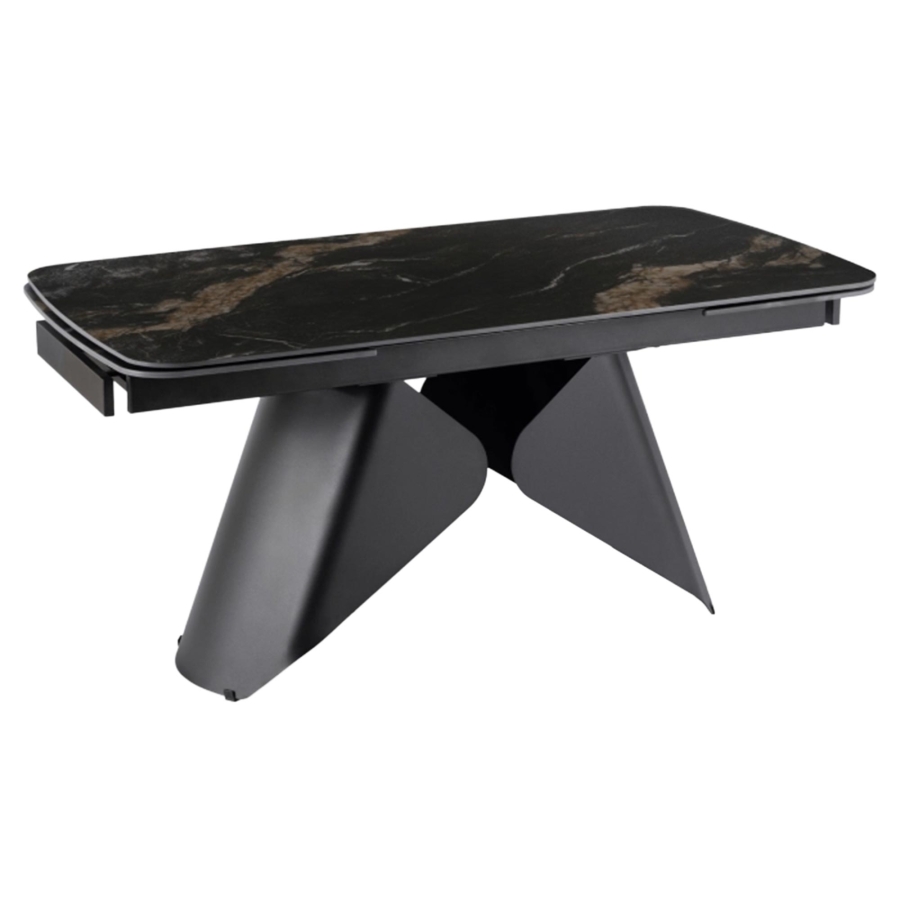Table à manger extensible en céramique couleur marbre noir pieds en métal 160-240 cm