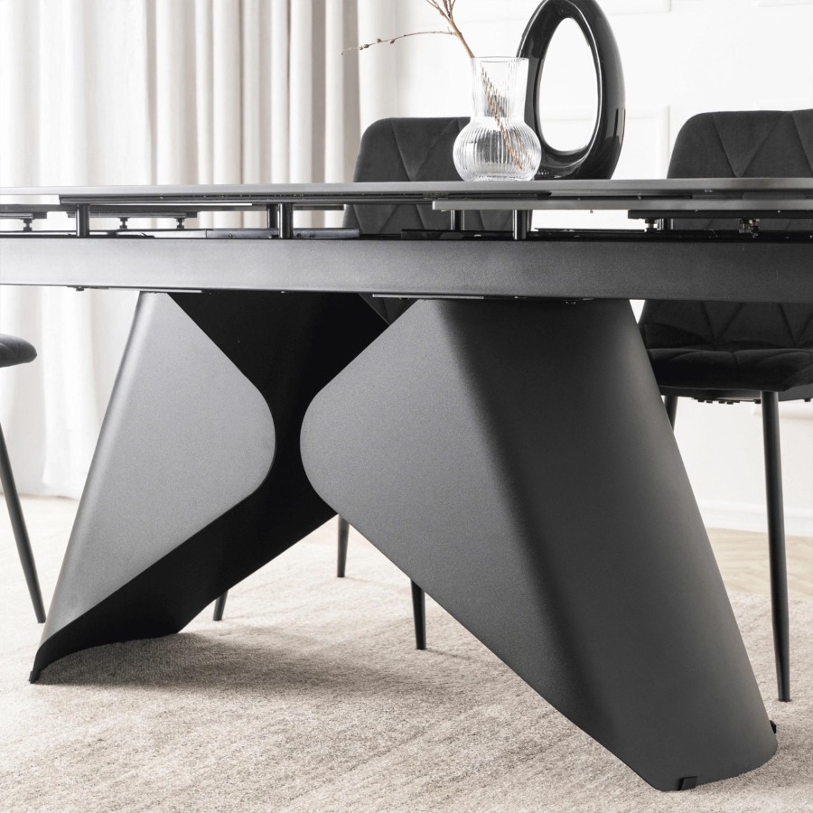 Table à manger extensible en céramique couleur marbre noir pieds en métal 160-240 cm