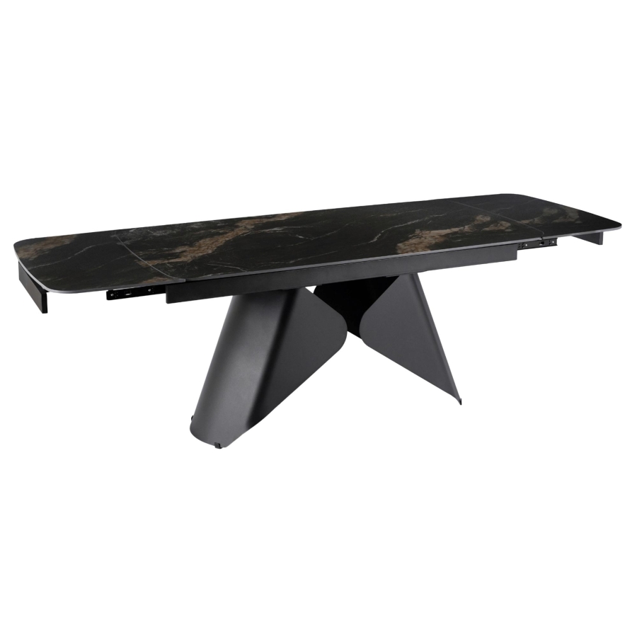 Table à manger extensible en céramique couleur marbre noir pieds en métal 160-240 cm