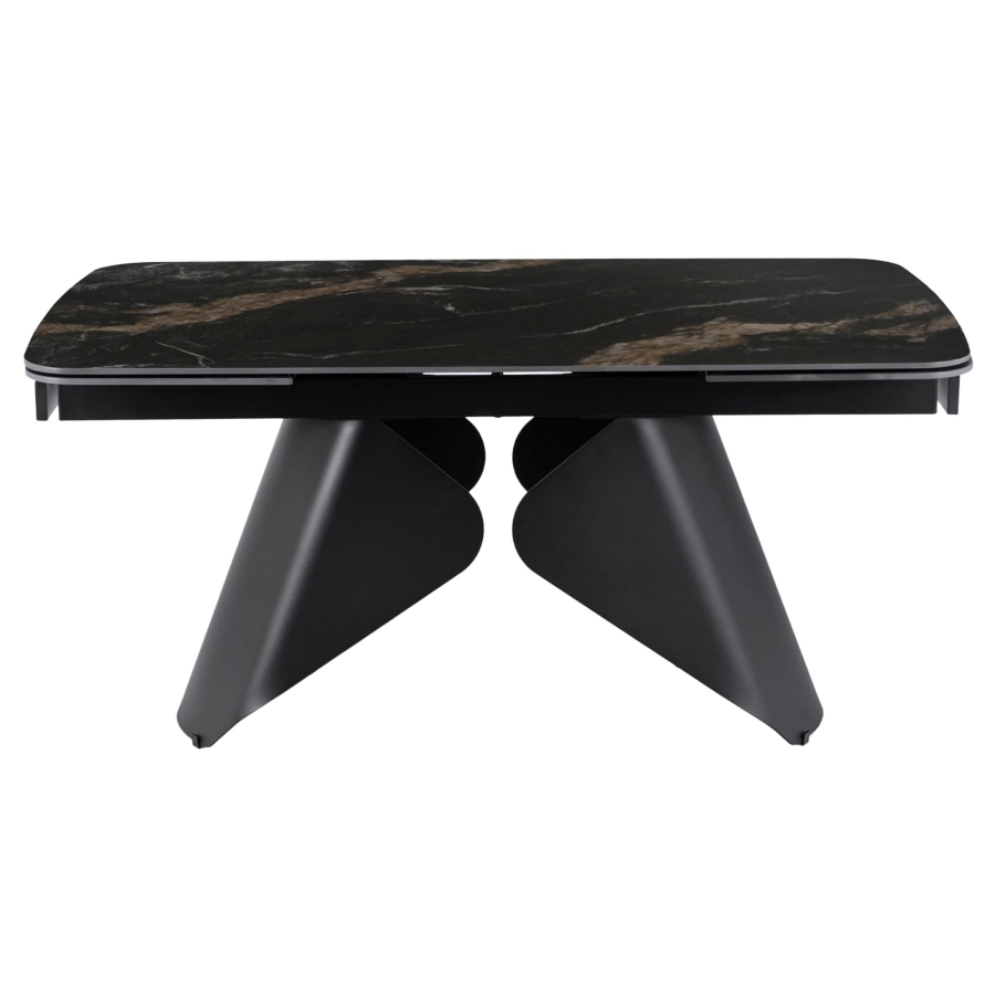 Table à manger extensible en céramique couleur marbre noir pieds en métal 160-240 cm