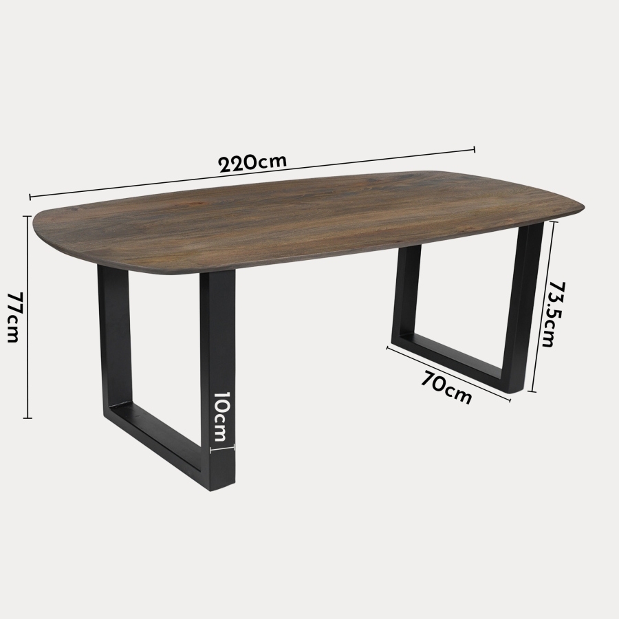 Table à manger ovale en bois de manguier foncé pieds en métal noir 220 cm