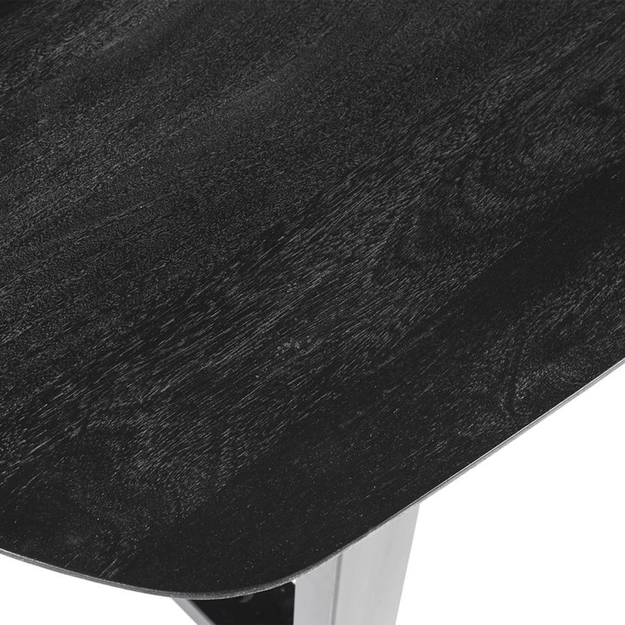 Table à manger ovale en bois de manguier noir pieds en métal noir 220 cm
